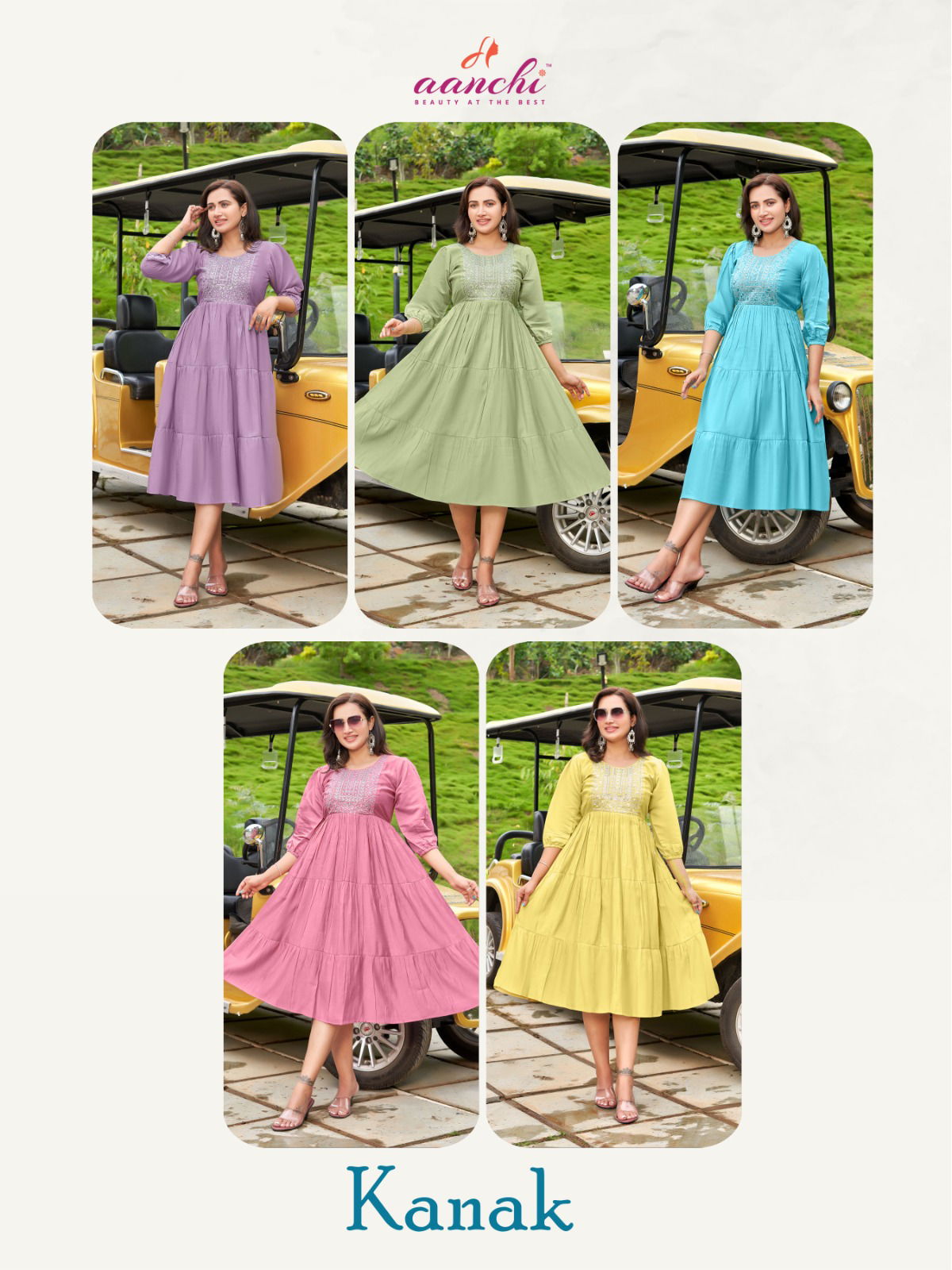 Kanak By Aanchi Roman Silk Flair Embroidery Kurti Wholesalers In Delhi

